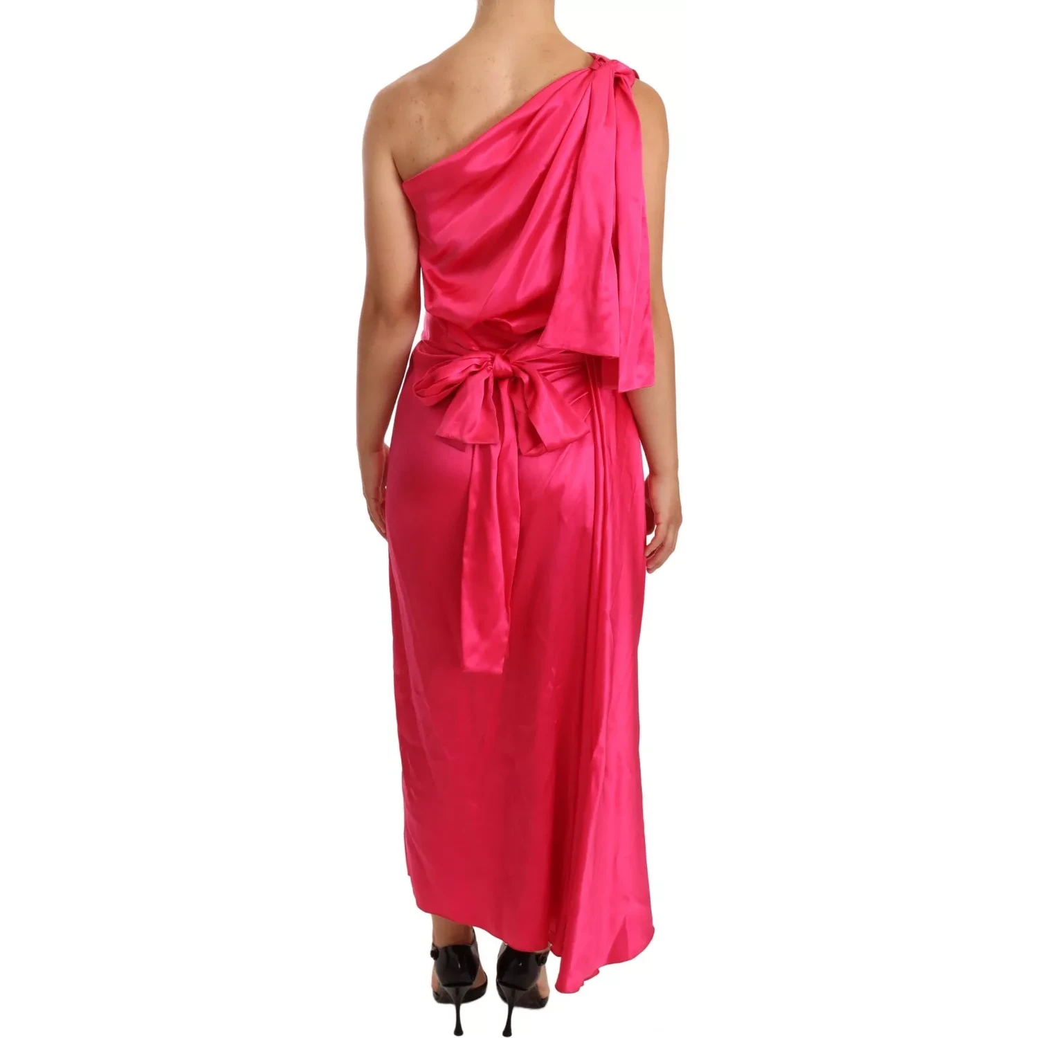 Pink Sheath Silk Bow Open Shoulder Dress