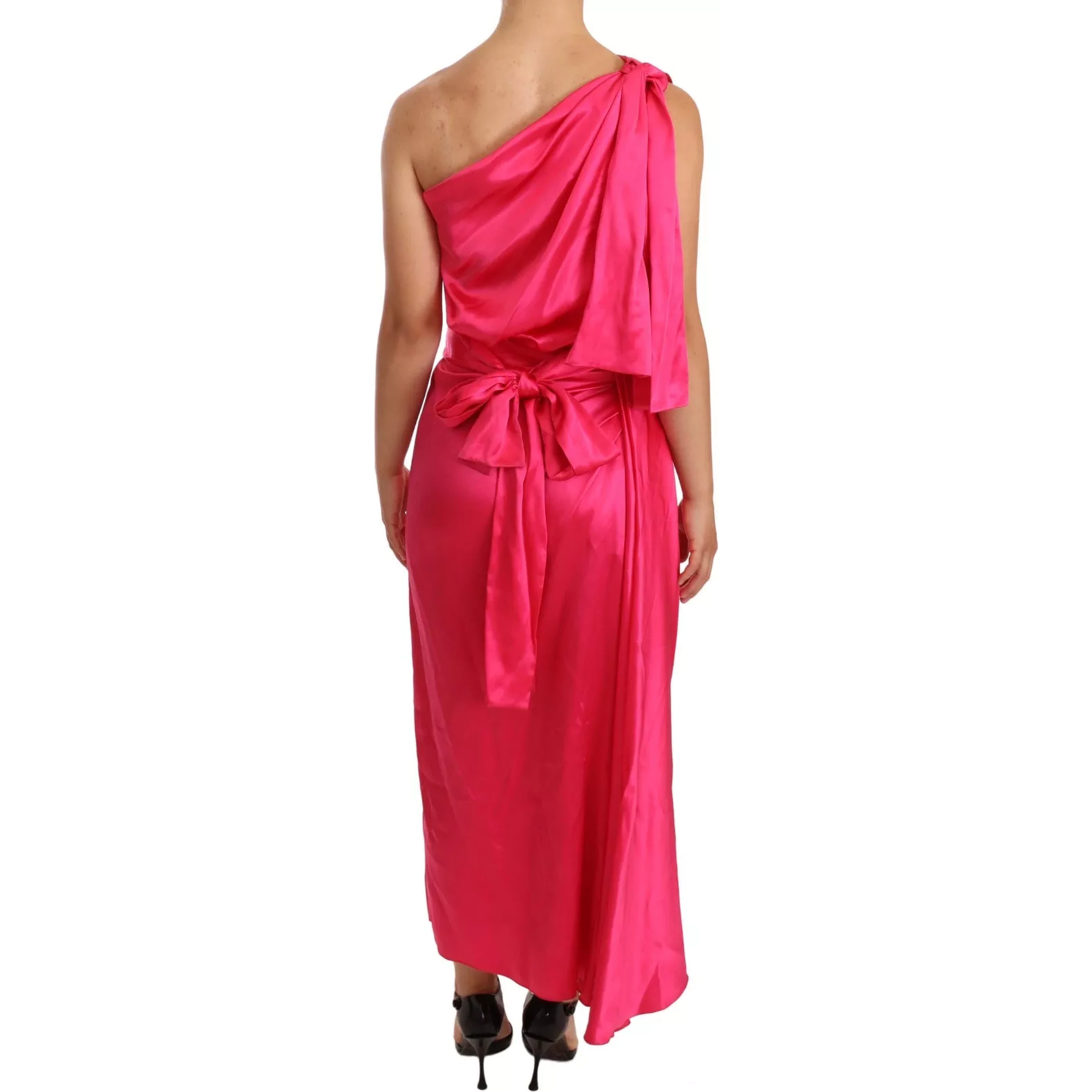 Pink Sheath Silk Bow Open Shoulder Dress