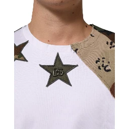White Camouflage Patckwork Men Cotton T-shirt