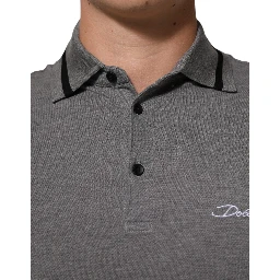 Gray Logo Embroidery Collared Polo T-shirt
