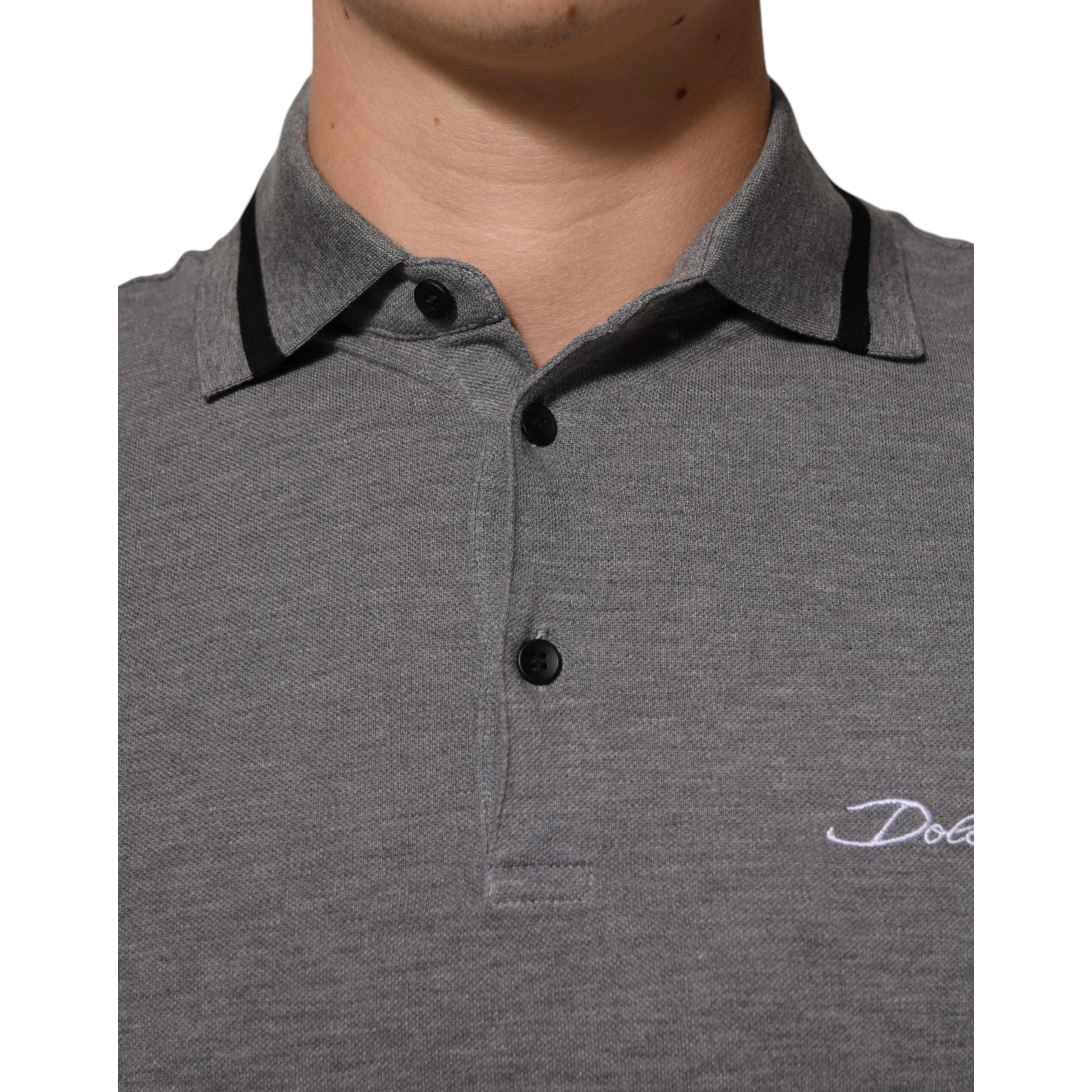 Gray Logo Embroidery Collared Polo T-shirt