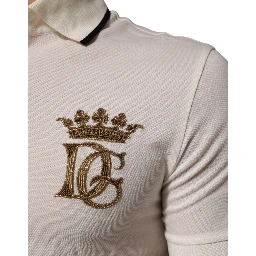 White Logo Embroidery Cotton Polo T-shirt