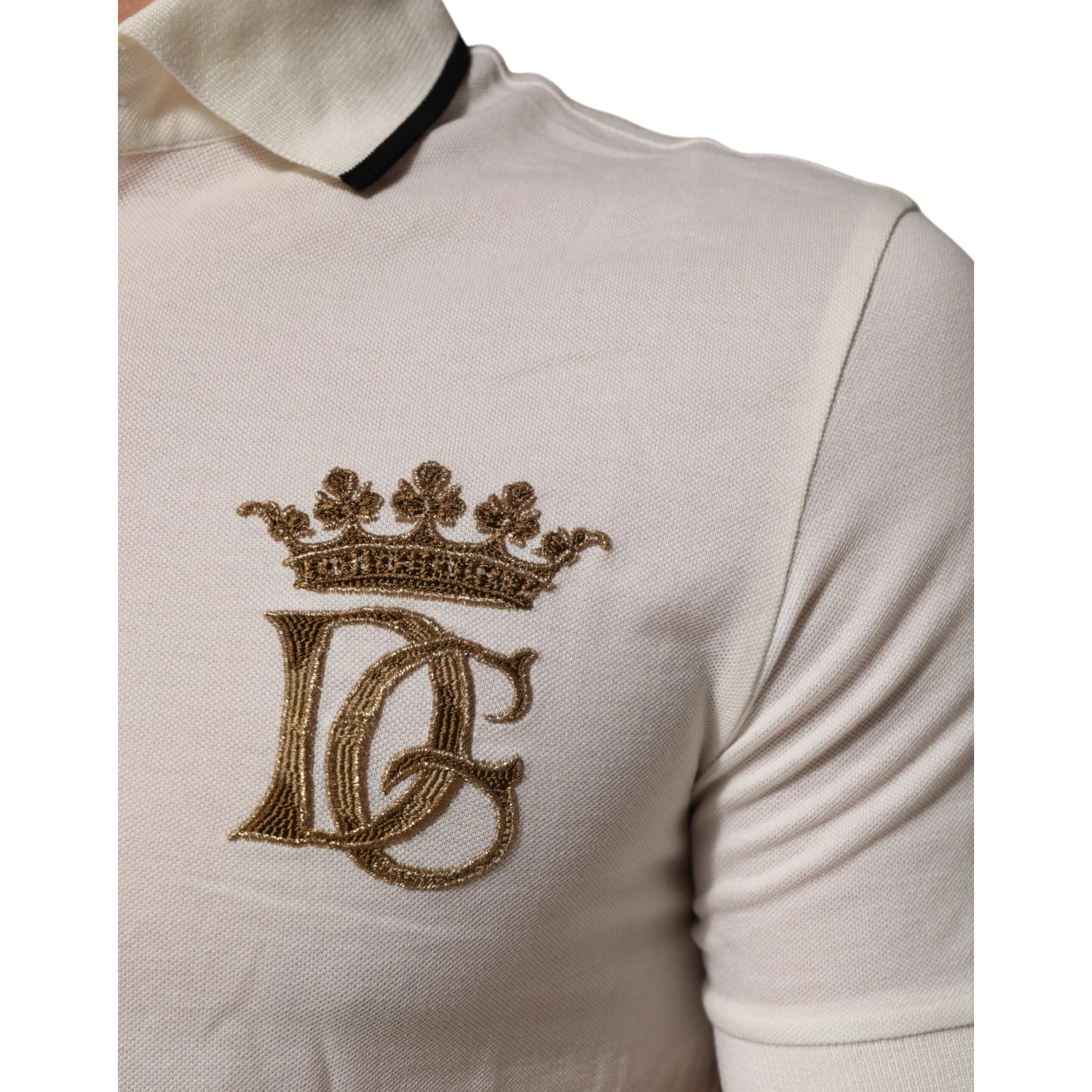 White Logo Embroidery Cotton Polo T-shirt