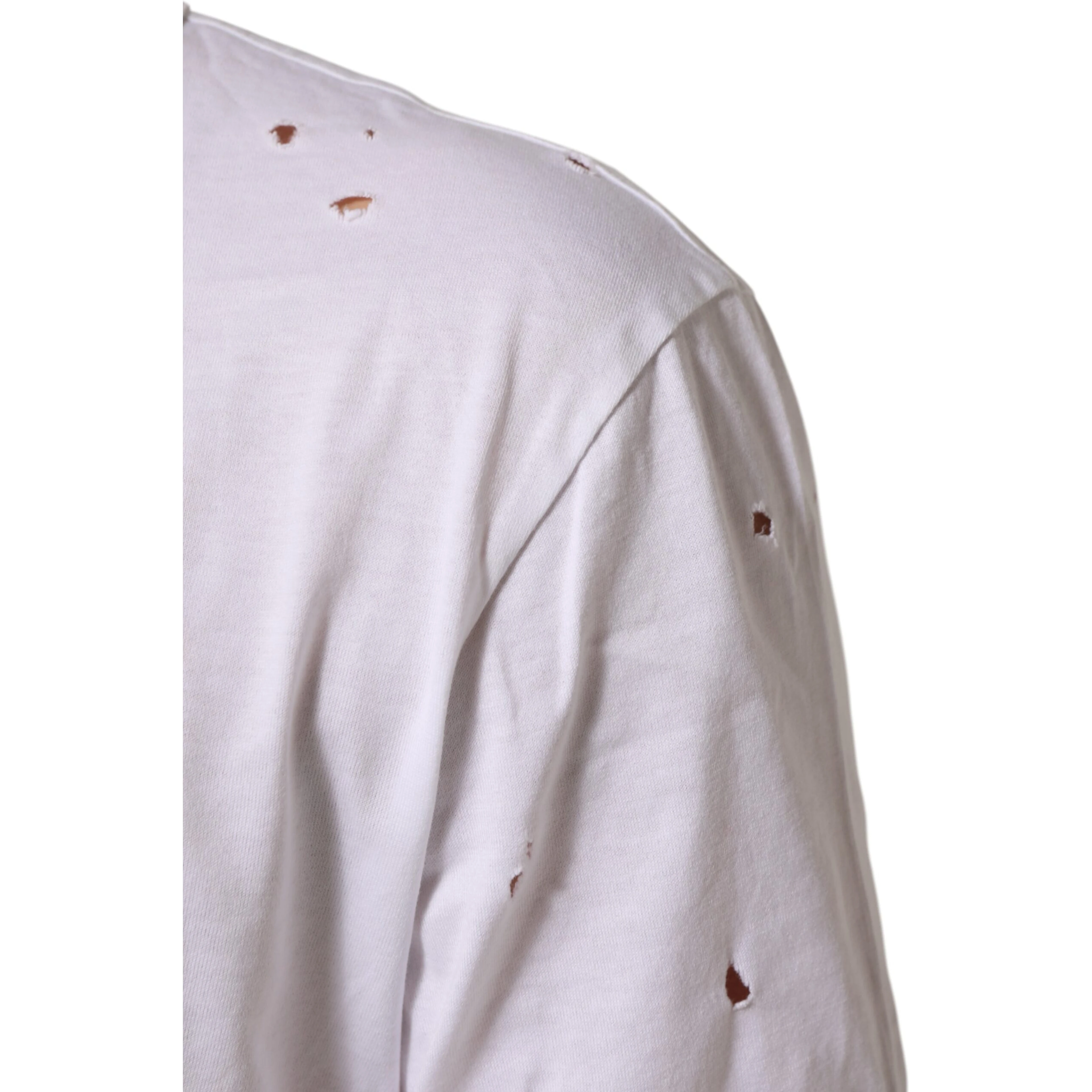 White Distressed Cotton V Neck Men T-shirt