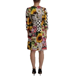 Multicolor Pachwork Charmeuse Floral Shift Dress