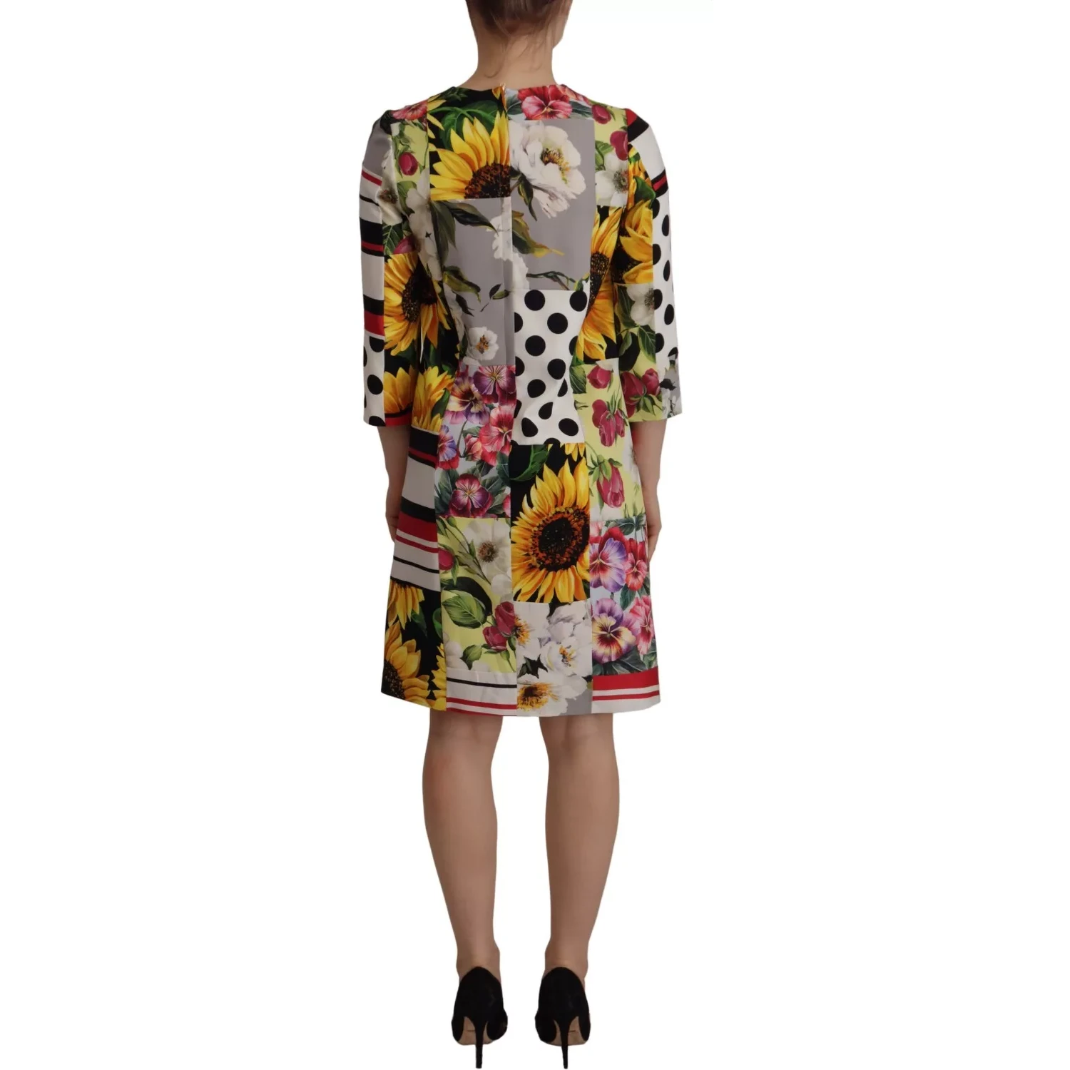Multicolor Pachwork Charmeuse Floral Shift Dress