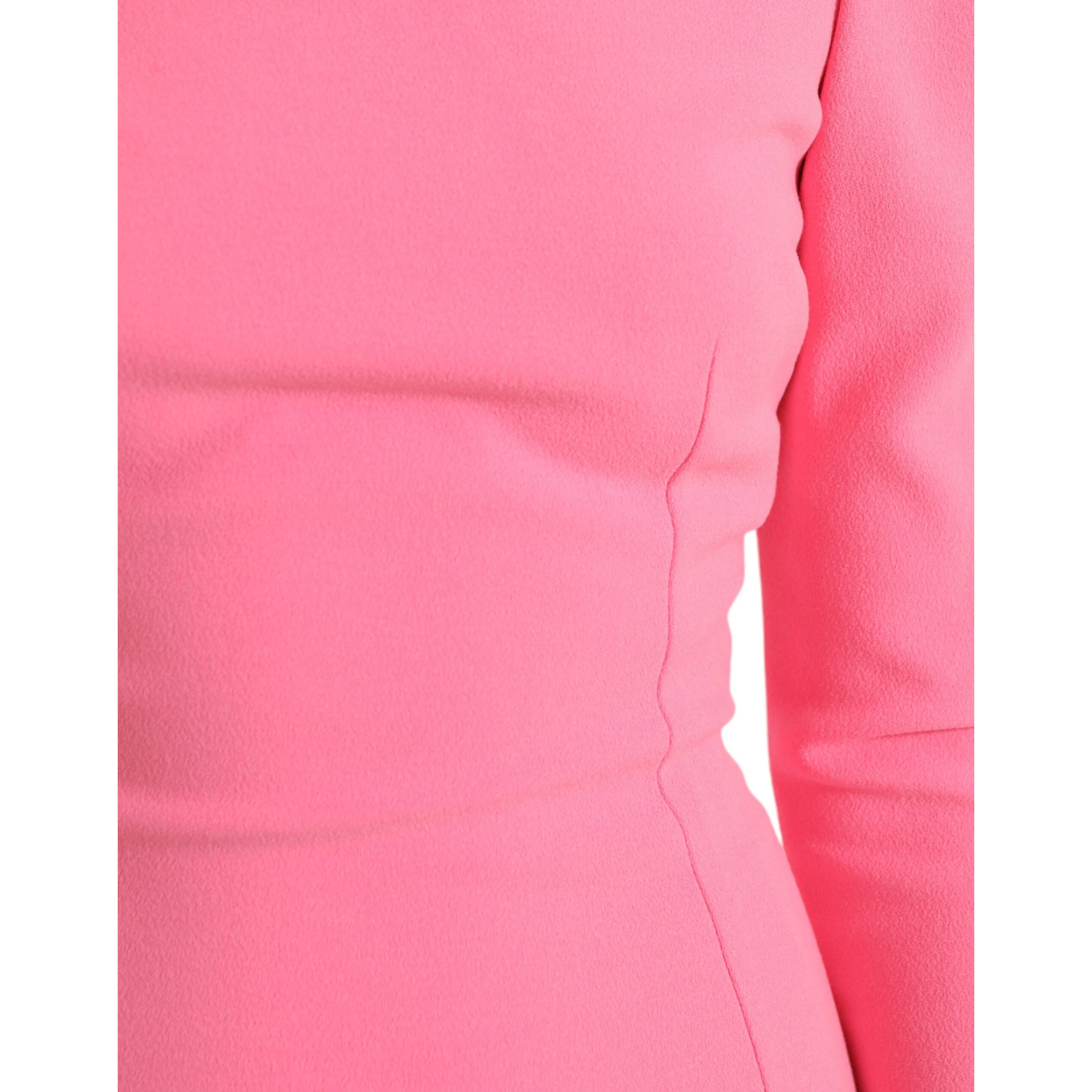 Pink Polyester Long Sleeves Sheath Midi Dress