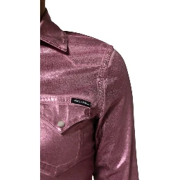 Pink Cotton Stretch Collared Cropped Jacket