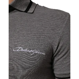 Gray Logo Embroidery Collared Polo T-shirt