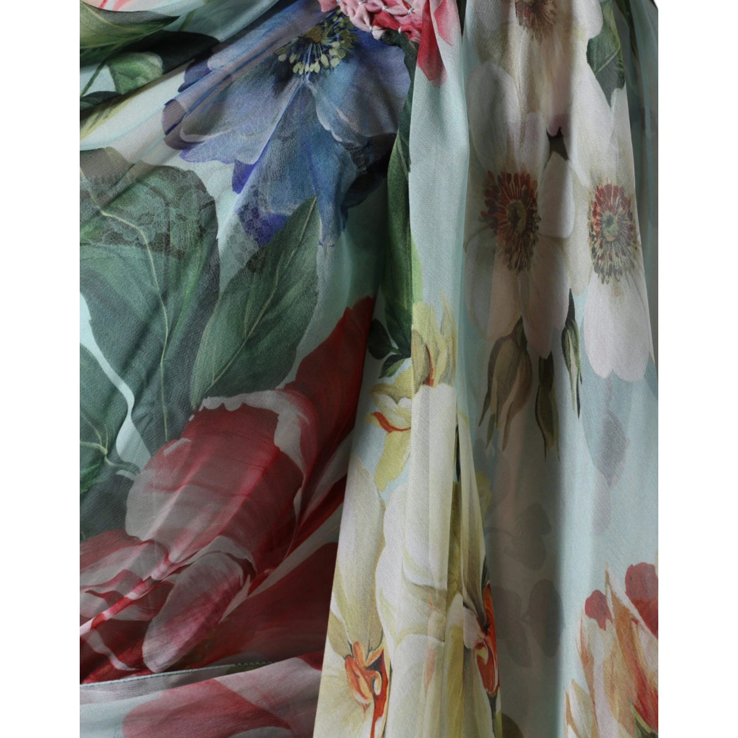 Blue Floral Print Tiered Long Maxi Dress