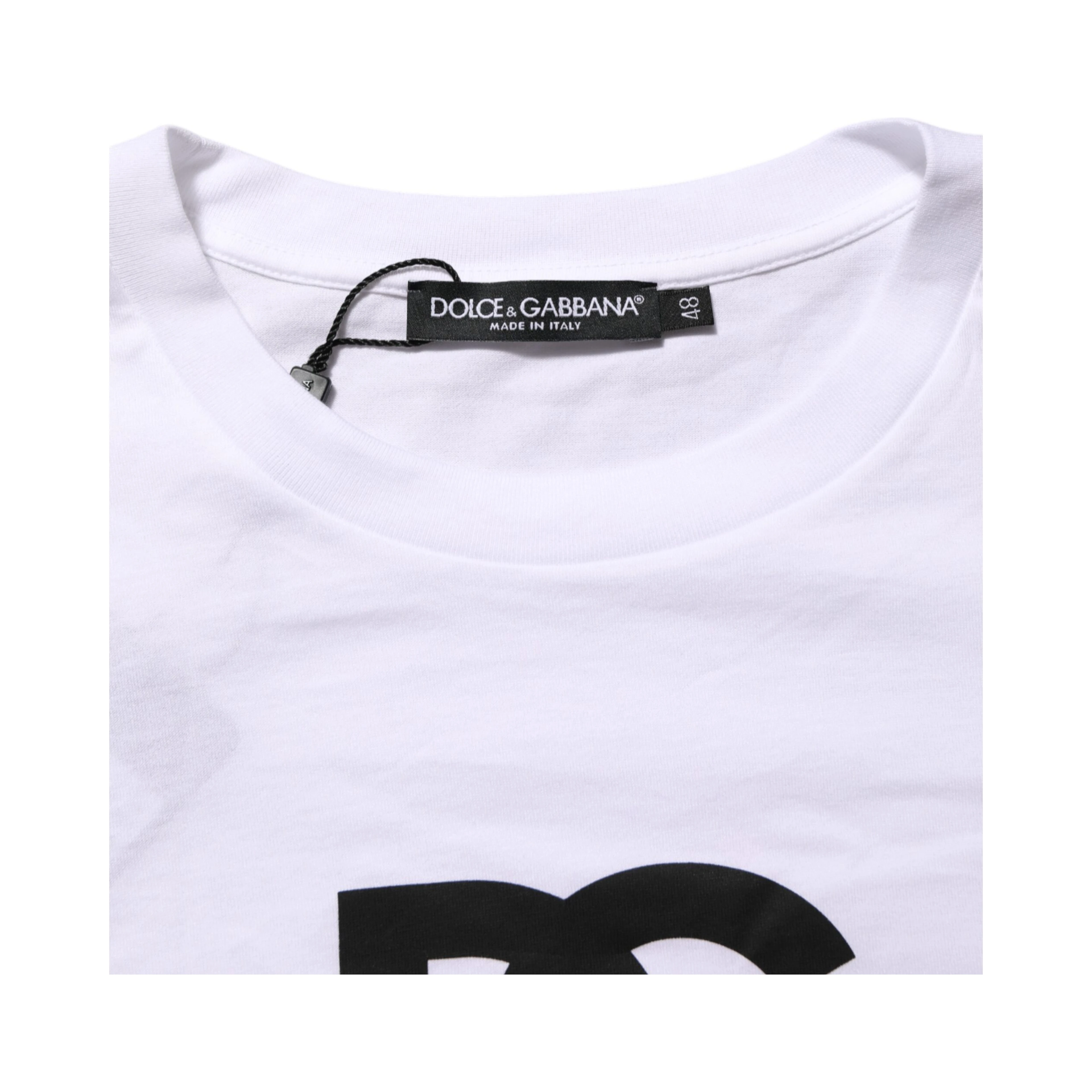 White Logo Print Cotton Crew Neck Men T-shirt