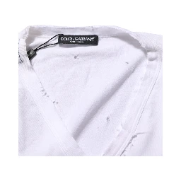 White Distressed Cotton V Neck Men T-shirt
