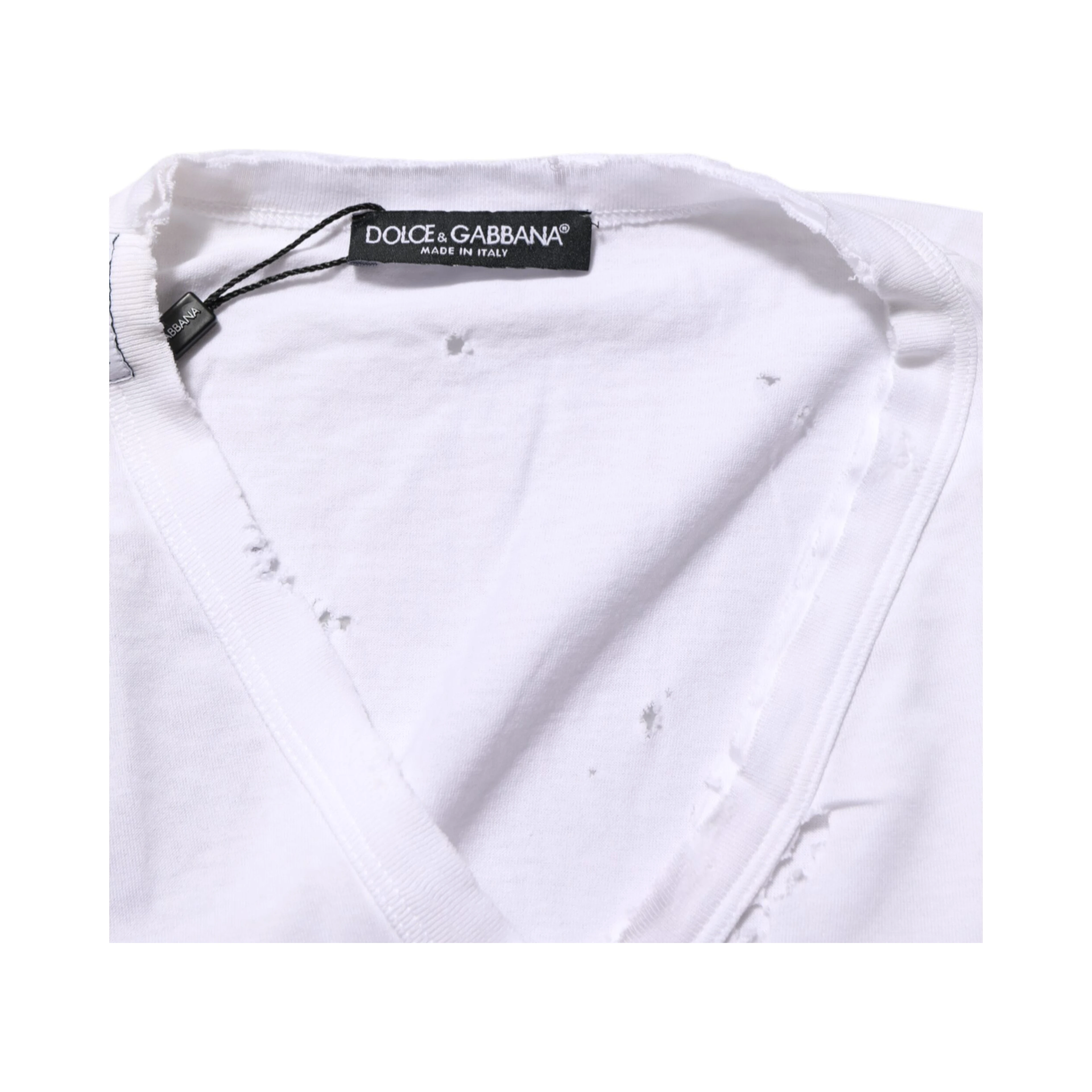 White Distressed Cotton V Neck Men T-shirt