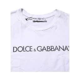 White Logo Print Cotton Crew Neck T-shirt