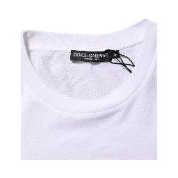 White Logo Print Cotton Men Crew Neck T-shirt