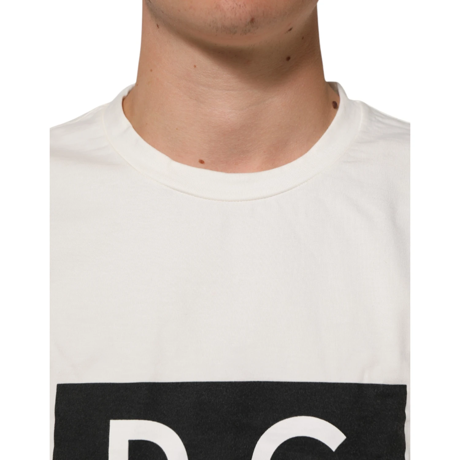 White Logo Print Cotton Crew Neck Men T-shirt