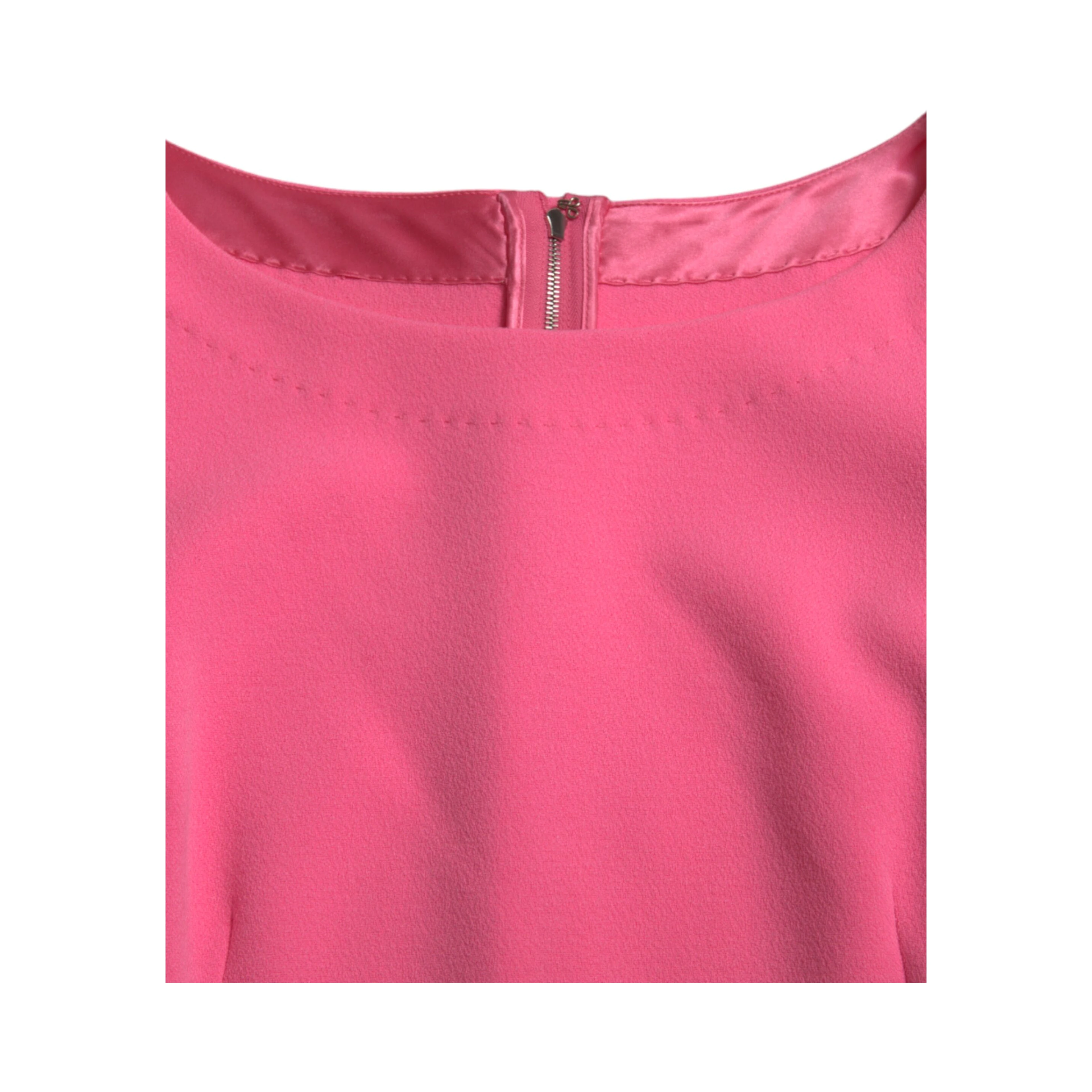 Pink Polyester Long Sleeves Sheath Midi Dress
