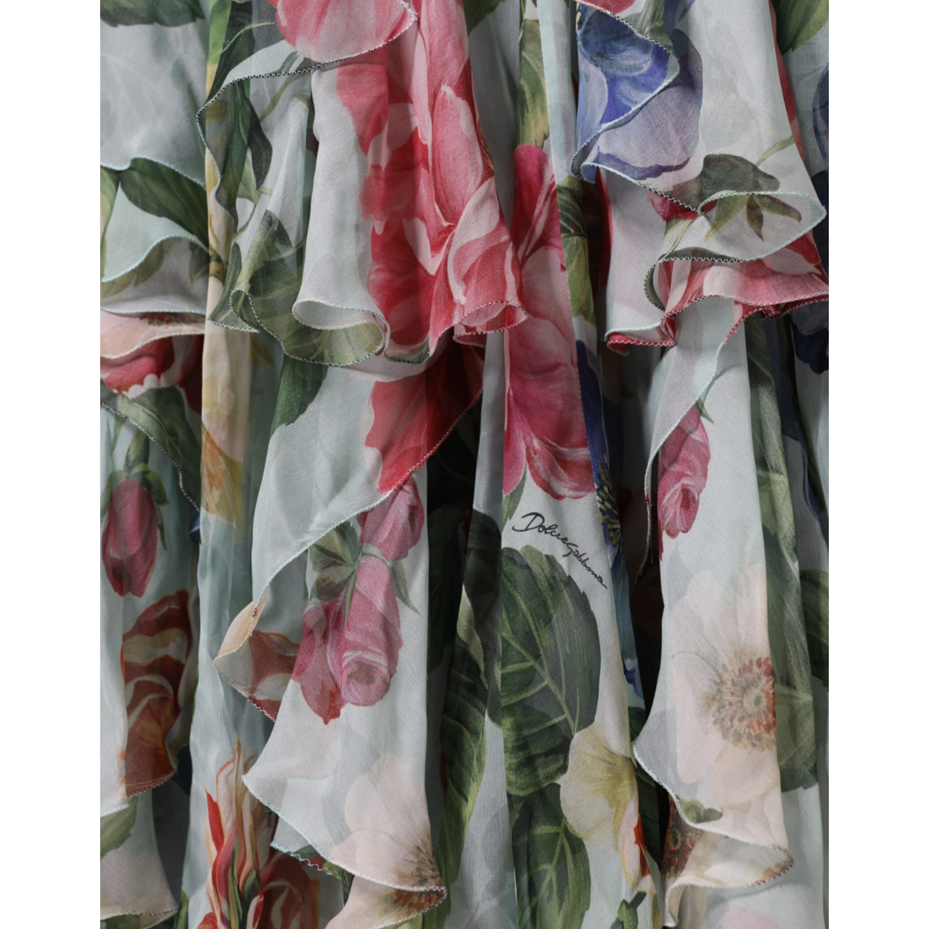 Blue Floral Print Tiered Long Maxi Dress