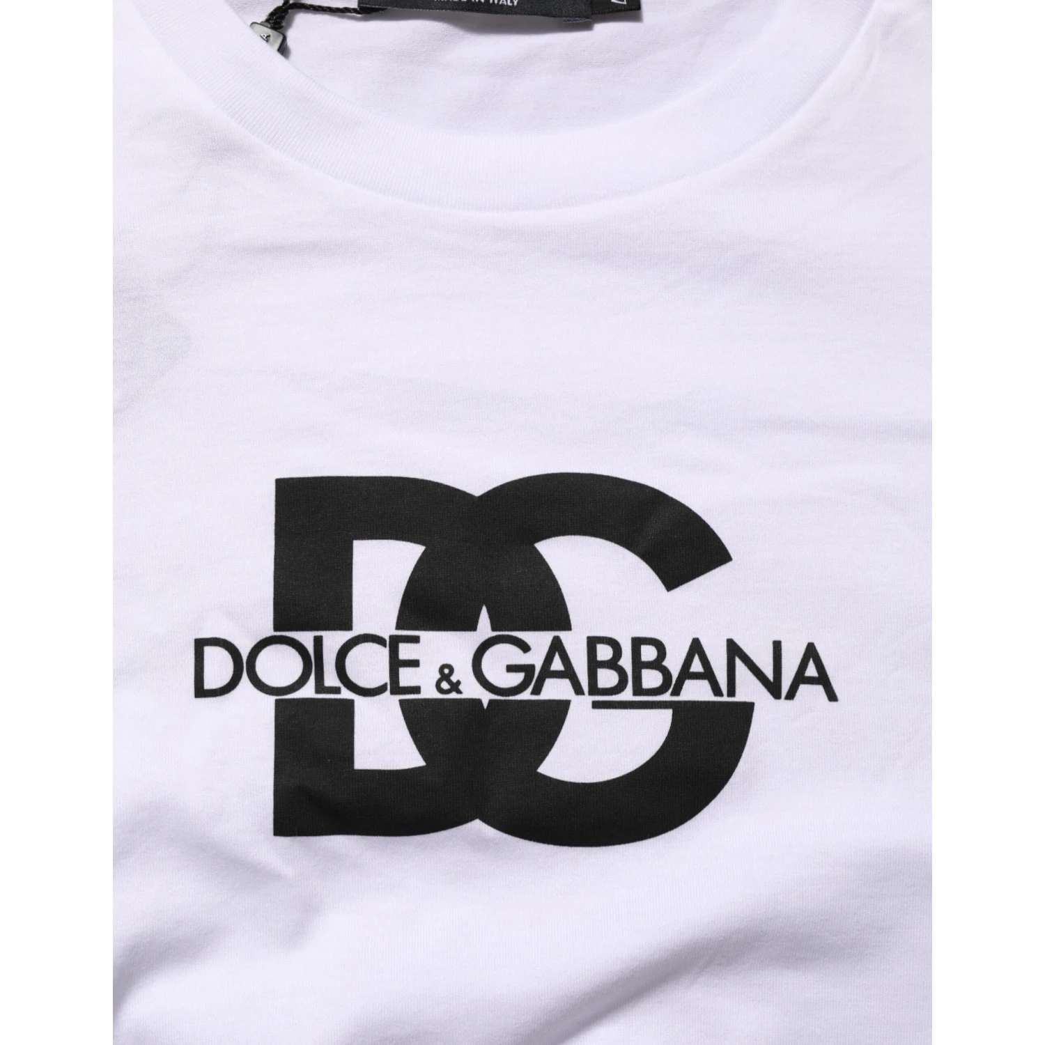 White Logo Print Cotton Crew Neck Men T-shirt