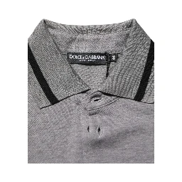 Gray Logo Embroidery Collared Polo T-shirt