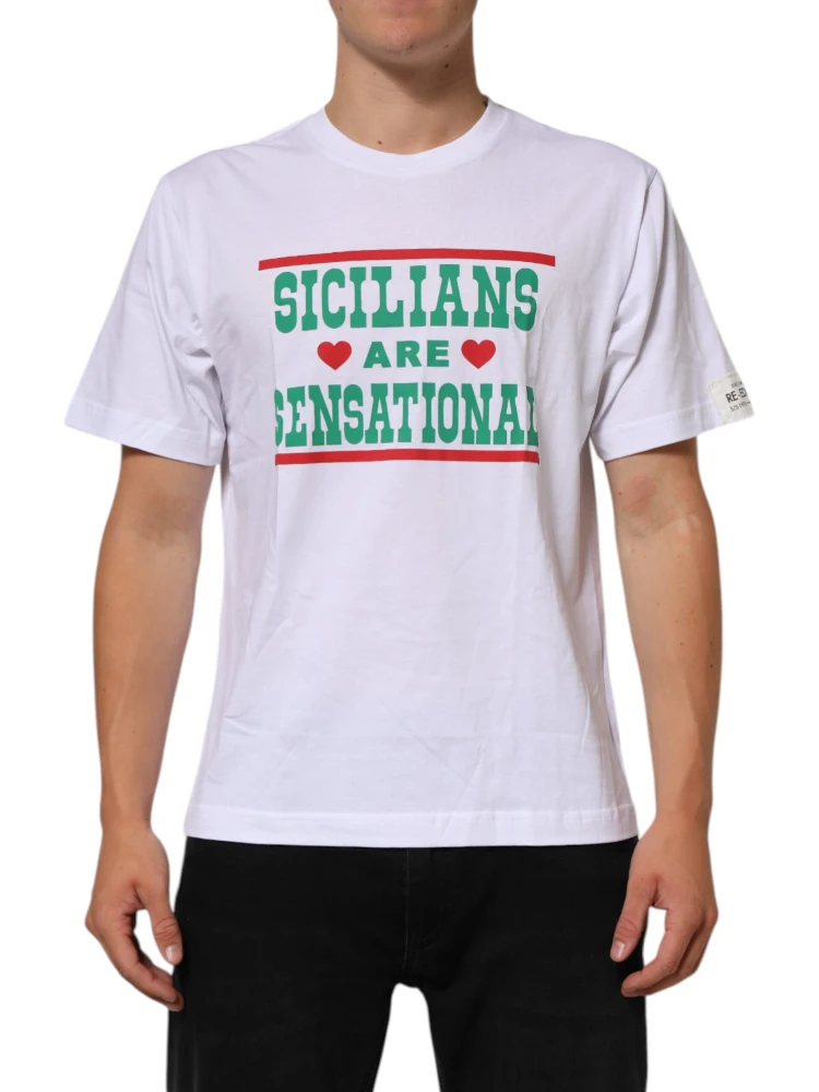 White Graphic Print Cotton Crew Neck T-shirt