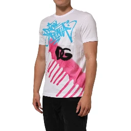 White Graphic Print Cotton Crew Neck T-shirt