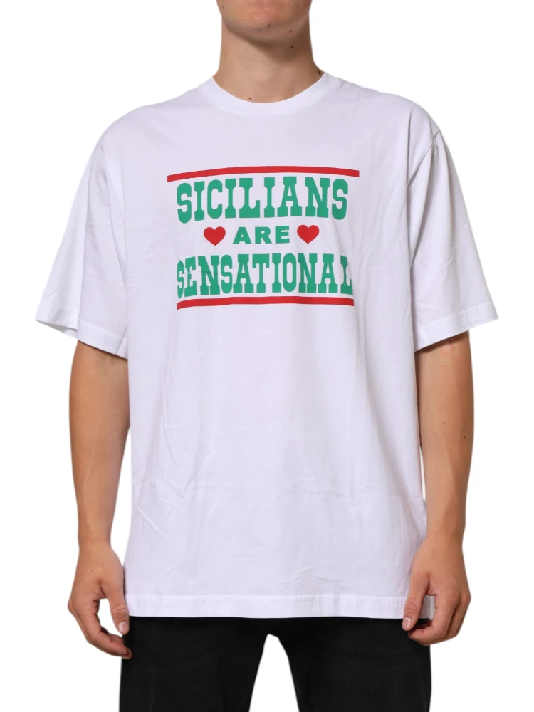 White Graphic Print Cotton CrewNeck T-shirt