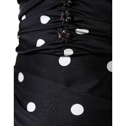 Black Silk Polka Dot Vneck Tassel Midi Dress