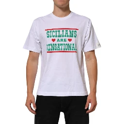 White Graphic Print Cotton Crew Neck T-shirt