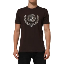 Brown Coin Laurel Print Men Crew Neck T-shirt