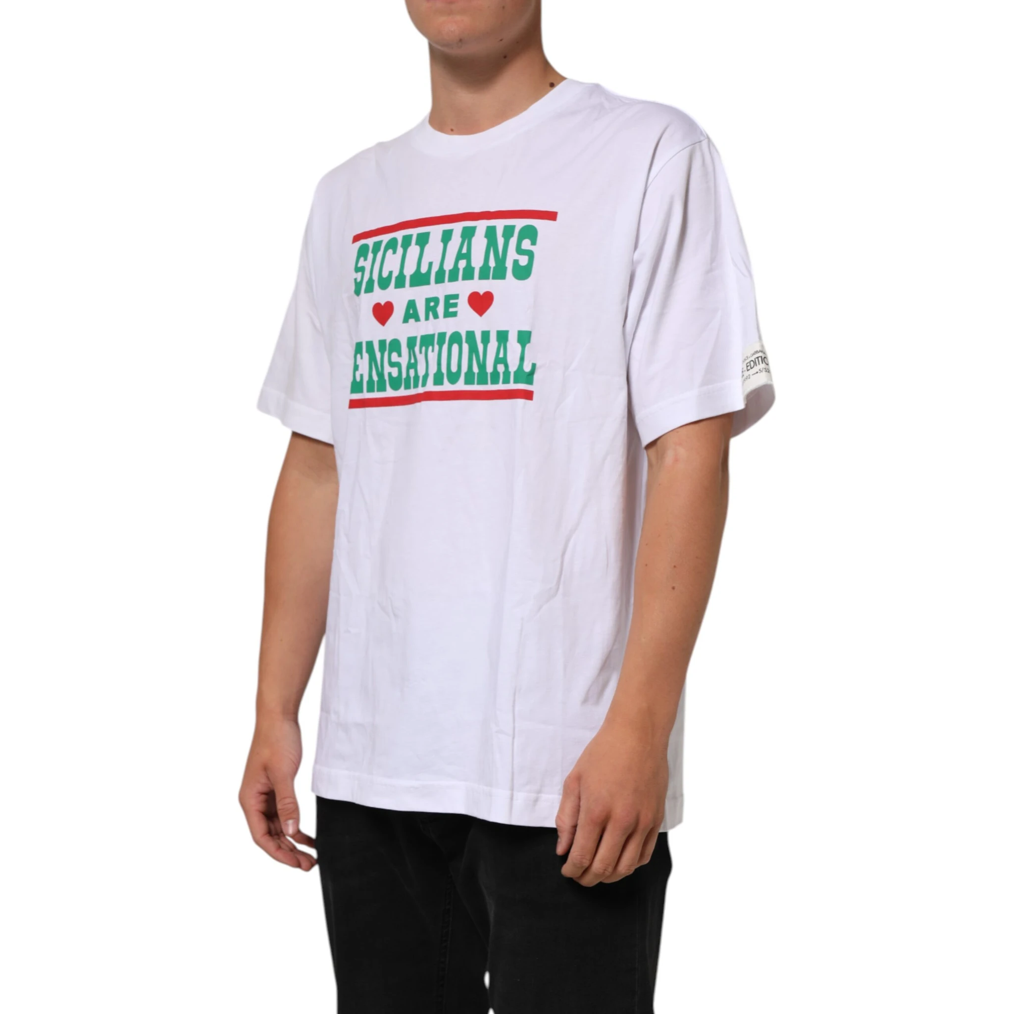 White Graphic Print Cotton Crew Neck T-shirt