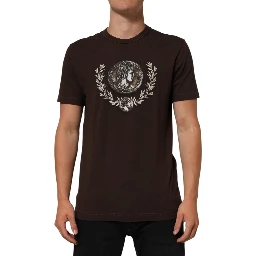 Brown Coin Laurel Print Men Crew Neck T-shirt