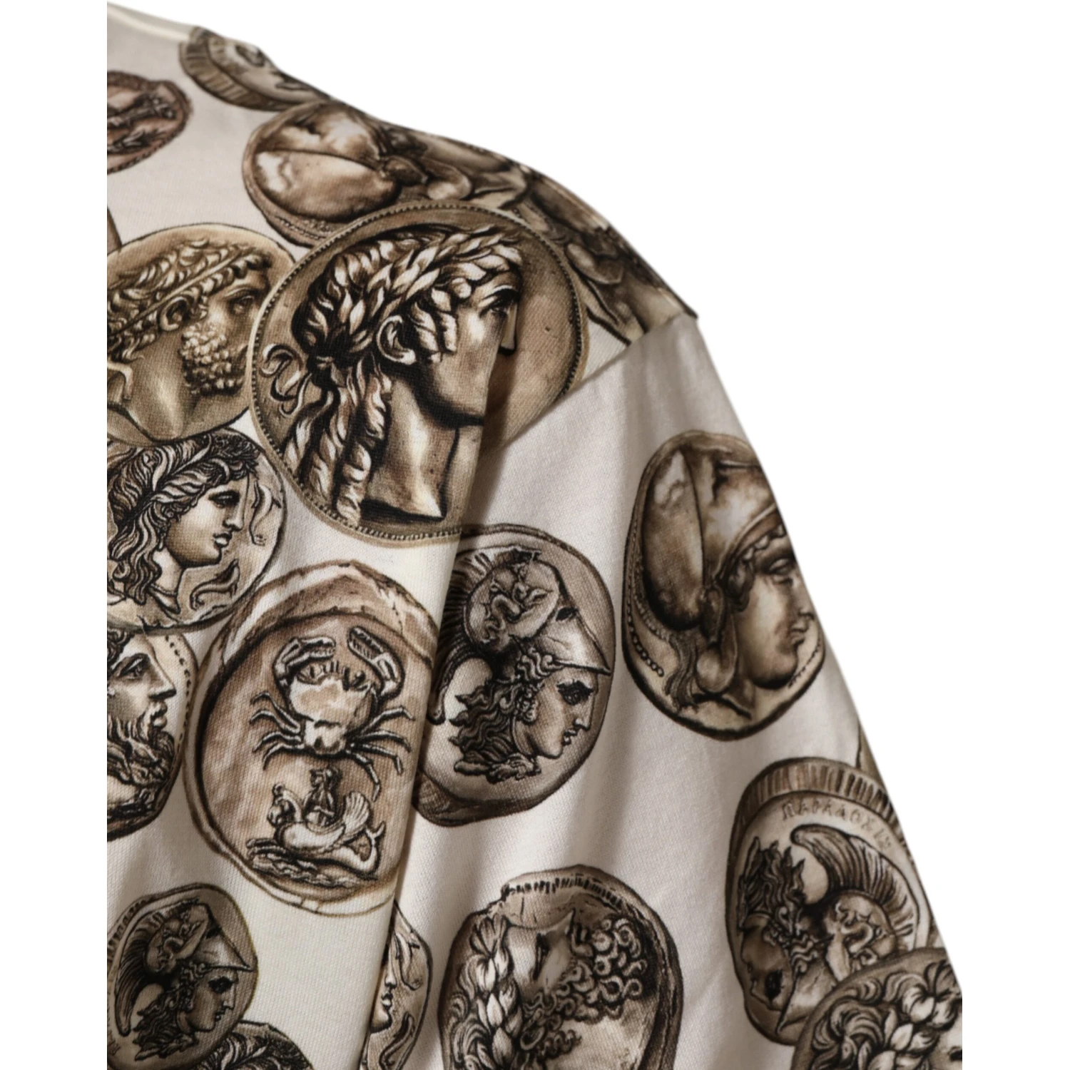 White Coin Print Cotton Crew Neck Men T-shirt