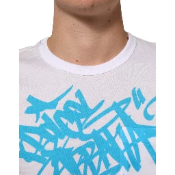 White Graphic Print Cotton Crew Neck T-shirt