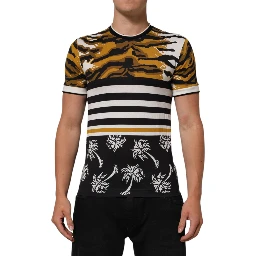 Multicolor Leopard Palm Leaf Men Crew Neck T-shirt