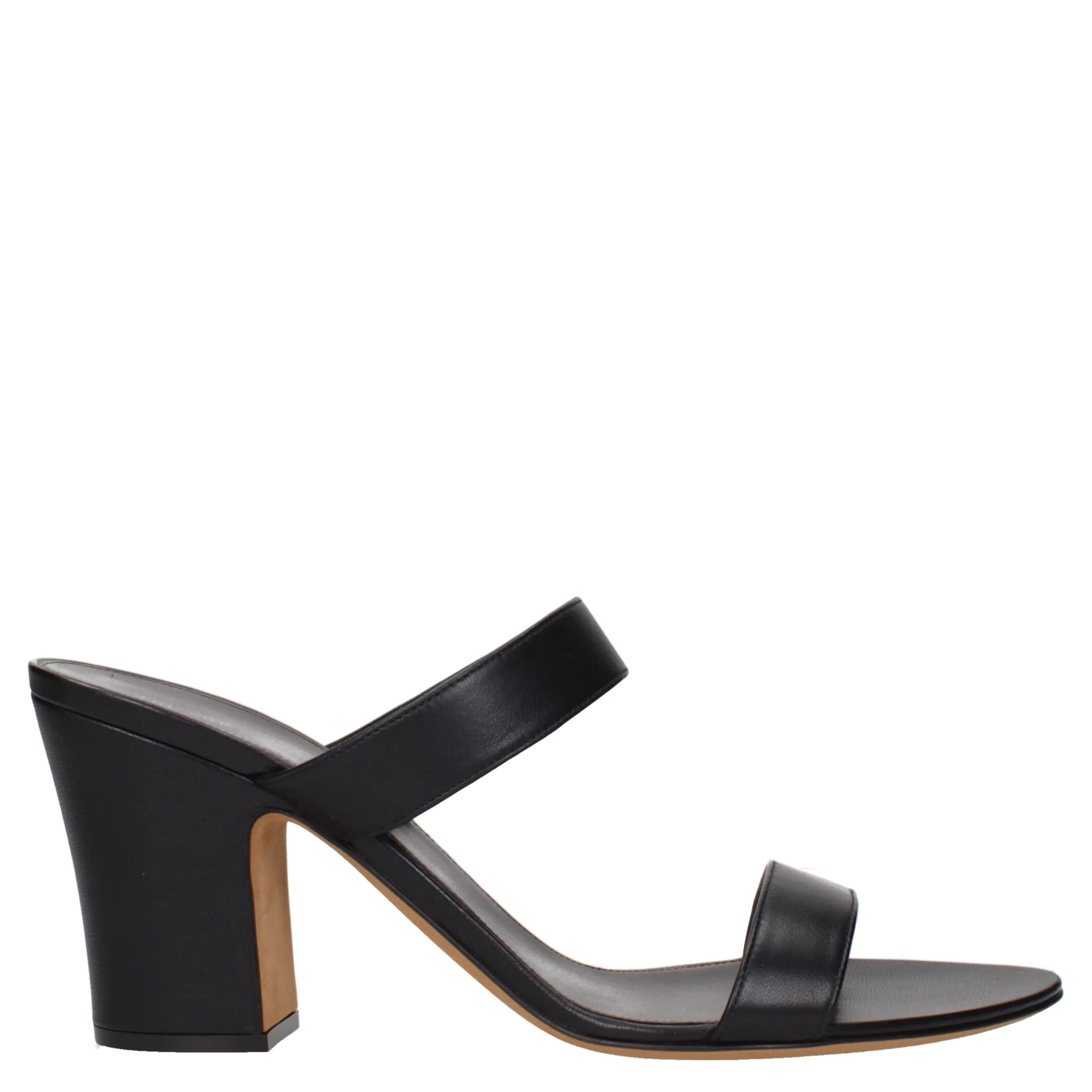 Black Leather Stiletto Heel Sandals