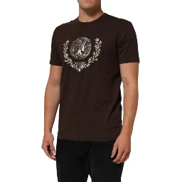 Brown Coin Laurel Print Men Crew Neck T-shirt