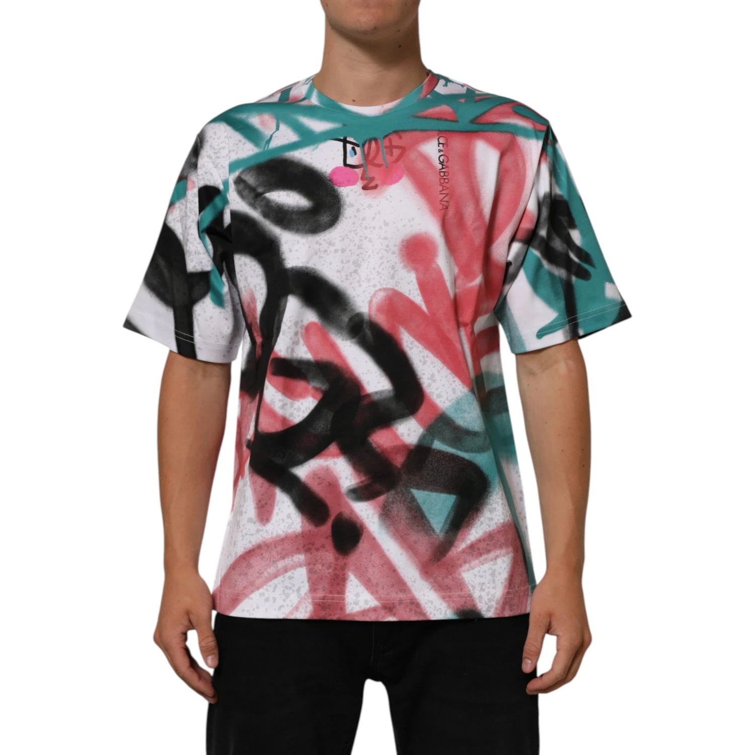 White Graffiti Crew Neck Short Sleeves T-shirt