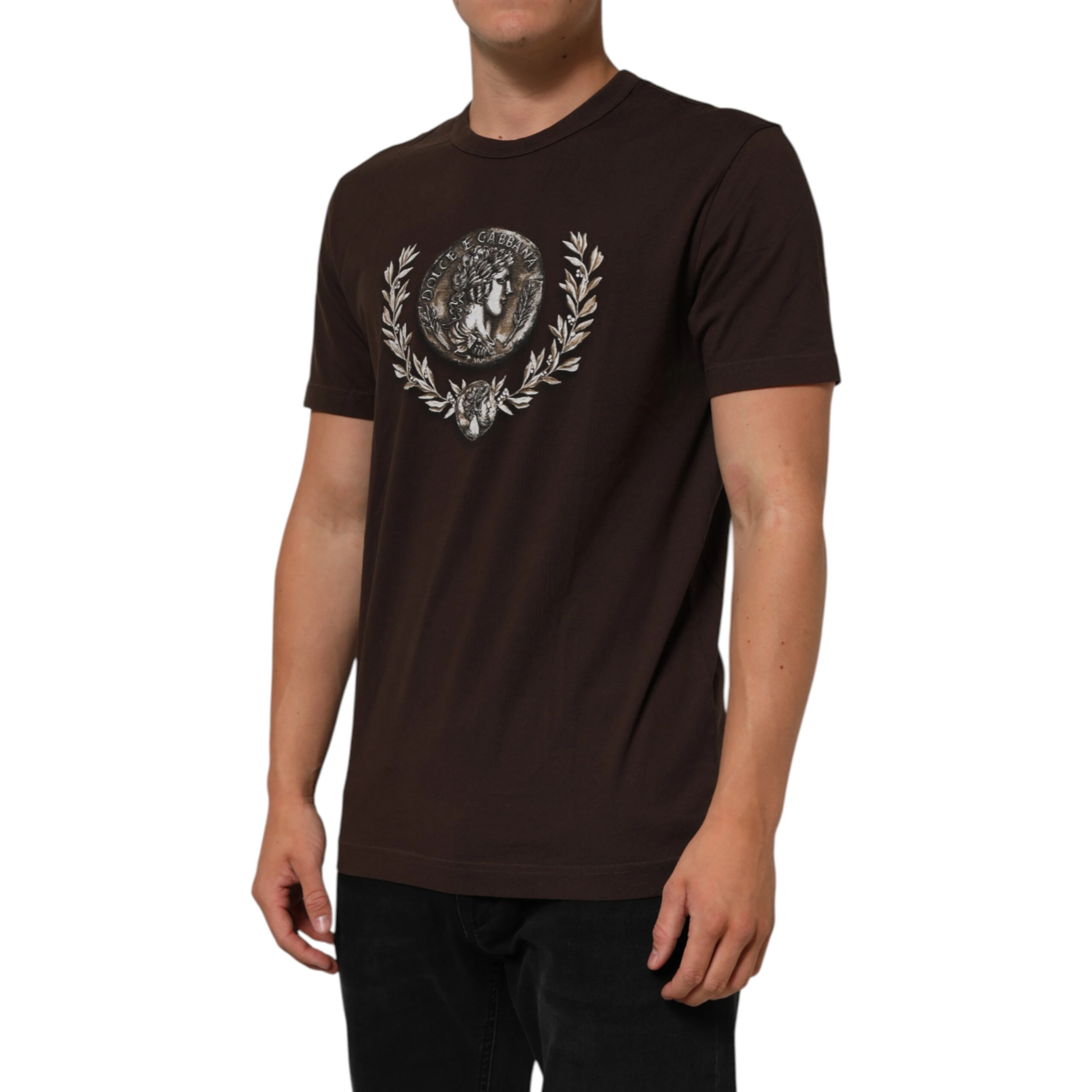 Brown Coin Laurel Print Men Crew Neck T-shirt