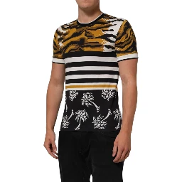 Multicolor Leopard Palm Leaf Men Crew Neck T-shirt