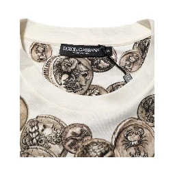 White Coin Print Cotton Crew Neck Men T-shirt