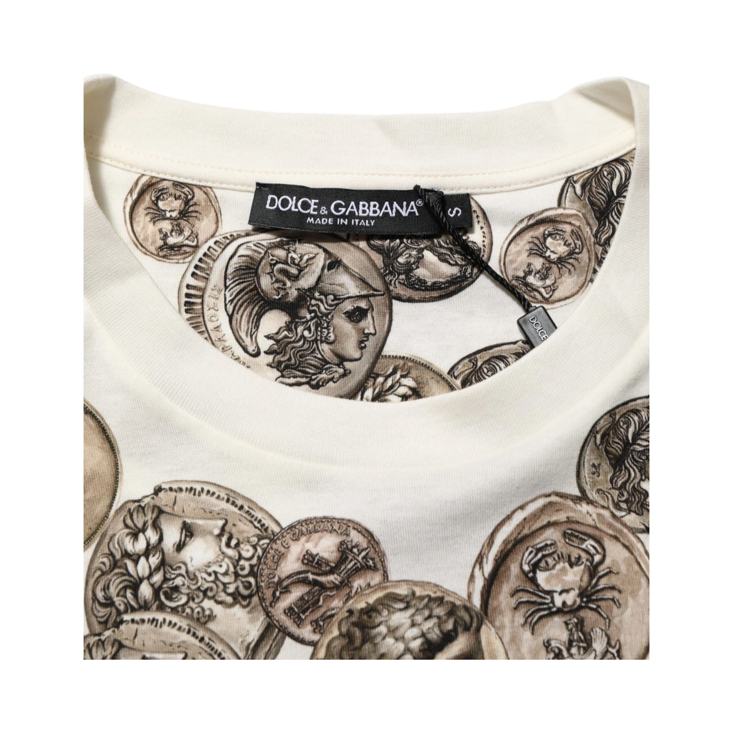 White Coin Print Cotton Crew Neck Men T-shirt