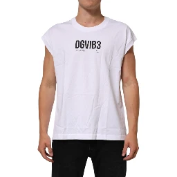 White Cotton Sleeveless Printed Tank T-shirt
