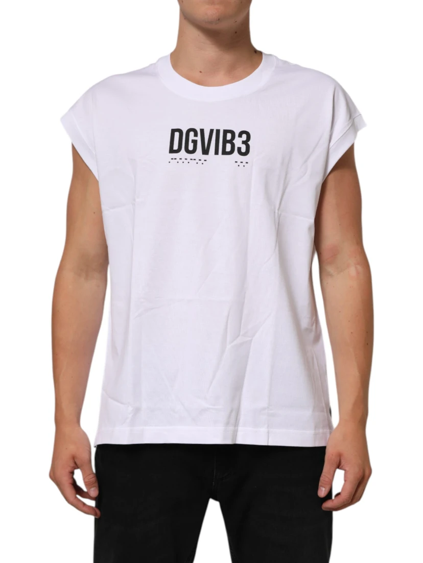 White Cotton Sleeveless Printed Tank T-shirt