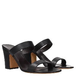 Black Leather Stiletto Heel Sandals