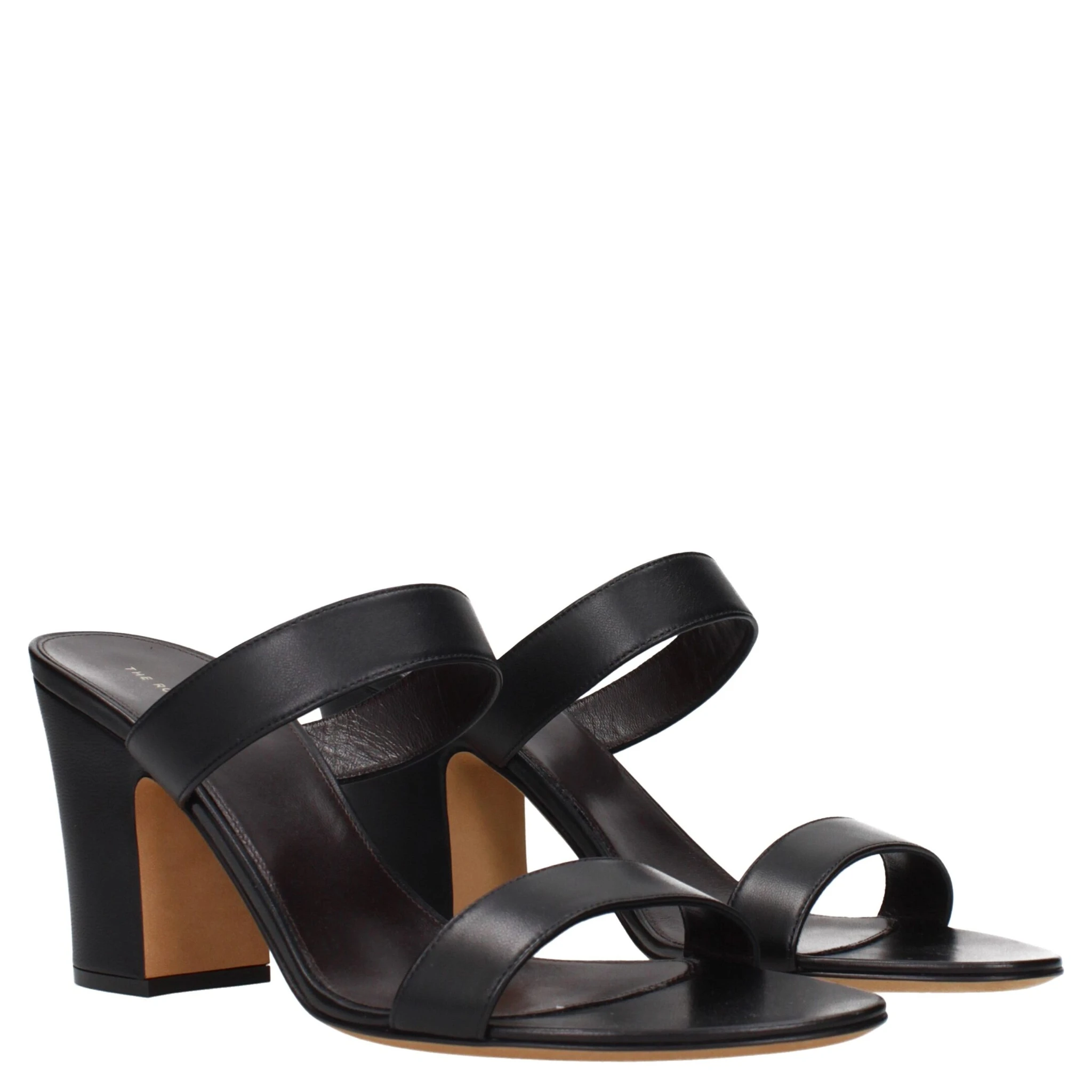 Black Leather Stiletto Heel Sandals