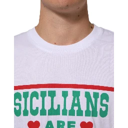 White Graphic Print Cotton CrewNeck T-shirt