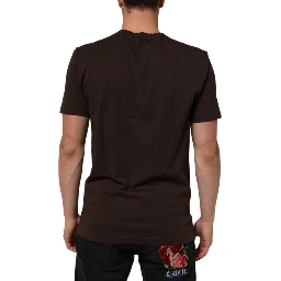 Brown Coin Laurel Print Men Crew Neck T-shirt