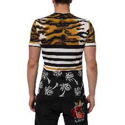 Multicolor Leopard Palm Leaf Men Crew Neck T-shirt