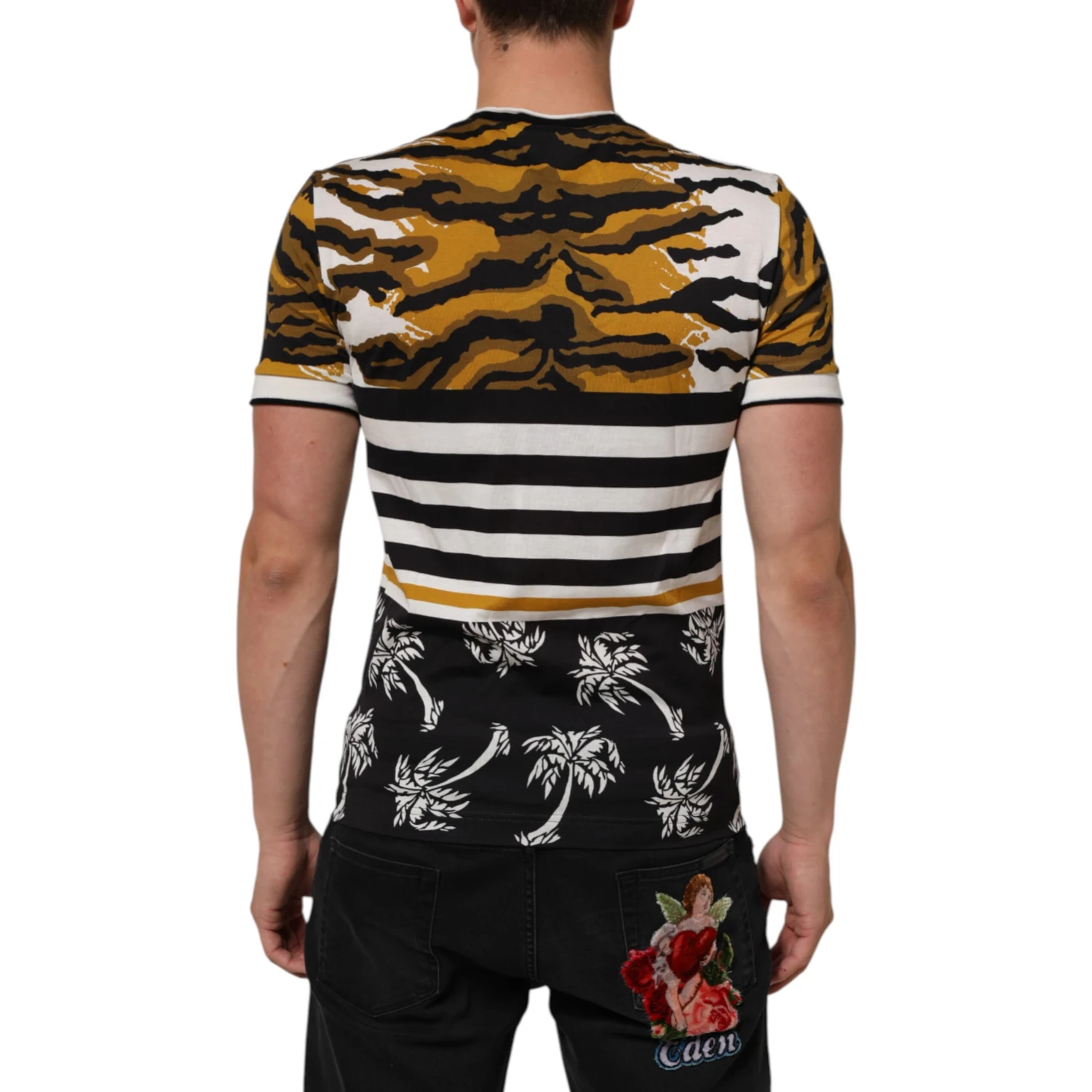 Multicolor Leopard Palm Leaf Men Crew Neck T-shirt